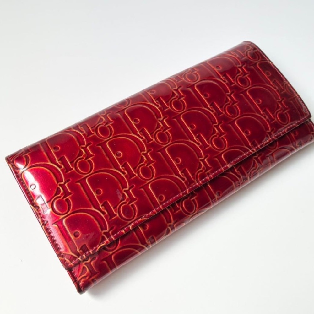 Dior Red Embossed Patent Leather Continental Wallet - Picture 15 of 16